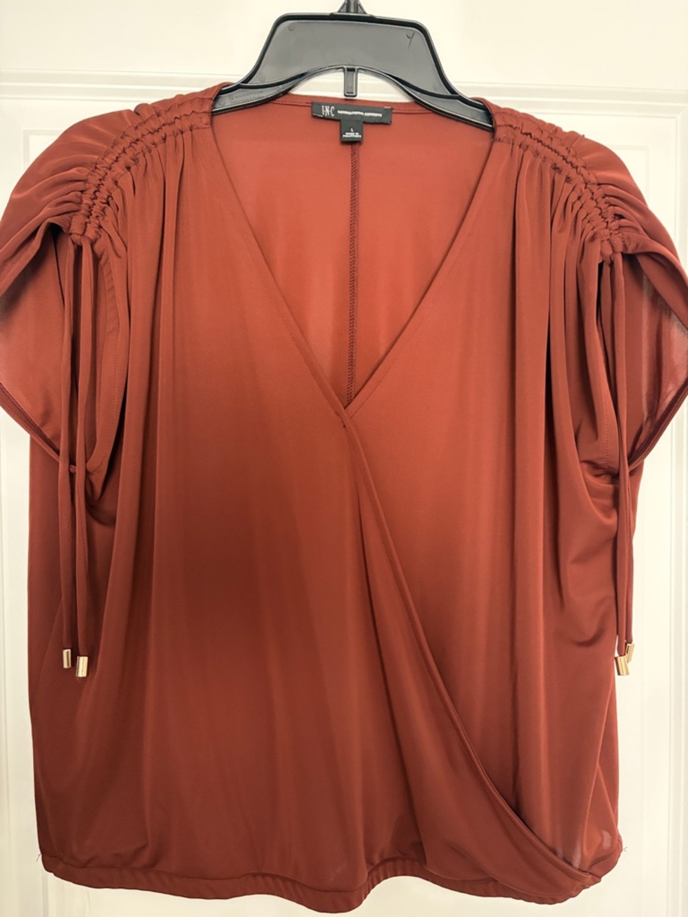 INC International Concepts Ruched Sleeve Surplice Blouse